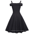 Belle Poque Spaghetti Straps High Stretchy A-Line Schwarz Retro Vintage Swing Kleid BP000390-1